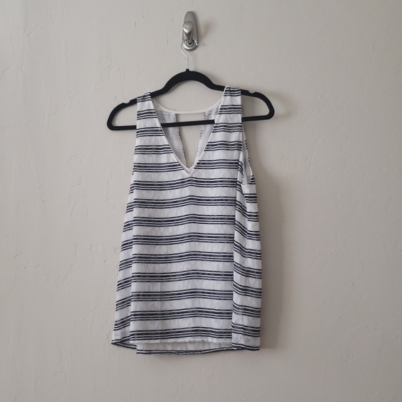White and Navy Striped Blouse - Picture 1 of 3